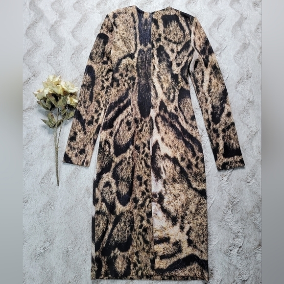 Yigal Azrouël Clouded Leopard Printed Scuba Sheath Fitted Dress NWT Size 6 - Picture 10 of 13